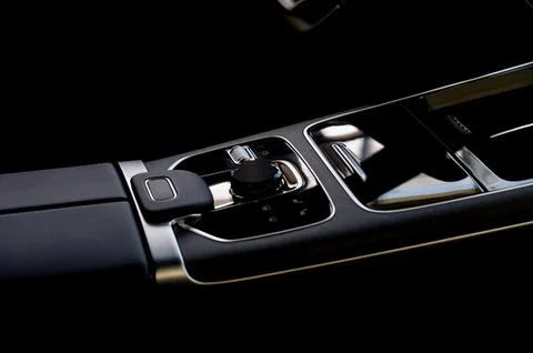 Selector automatic transmission with leather in the interior of a modern car. Stock Photos