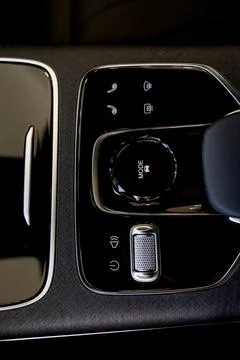 Selector automatic transmission with leather in the interior of a modern car. Stock Photos