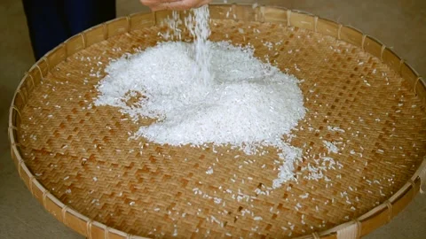 Selects impurity out off the grain jasmine rice seed by traditional hand process Vidéo 269489306