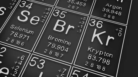 Selenium, Bromine, Krypton on the periodic table of the elements on black b.. イラスト素材