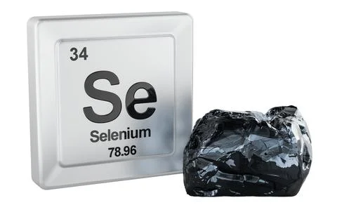 Selenium chemical element with Se sample. 3D rendering Stock Illustration