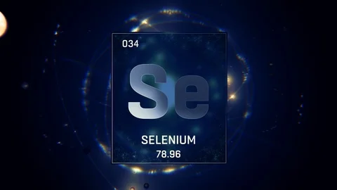 Selenium as Element 34 of the Periodic Table 3D animation on blue background Vídeo Stock 119549459