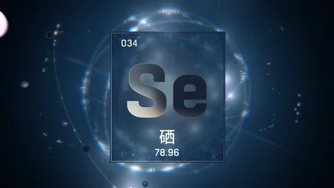 Selenium as Element 34 of the Periodic Table 3D animation on blue background 스톡 동영상 126458620