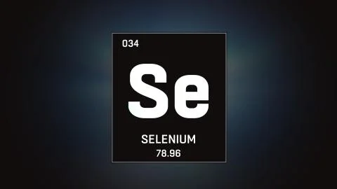 Selenium as Element 34 of the Periodic Table 3D illustration on grey background Stock Illustration