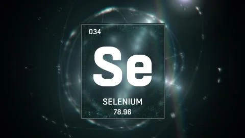 Selenium as Element 34 of the Periodic Table 3D illustration on green background Stock Illustration