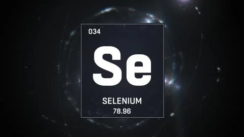Selenium as Element 34 of the Periodic Table 3D illustration on silver Stock Illustration