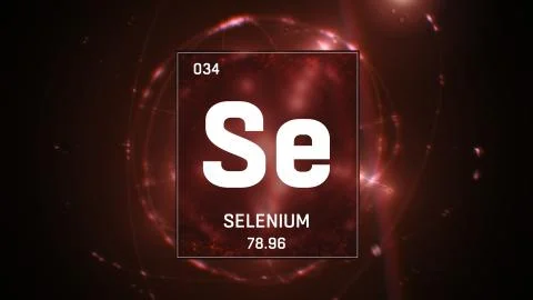 Selenium as Element 34 of the Periodic Table 3D illustration on red background Stock Illustration