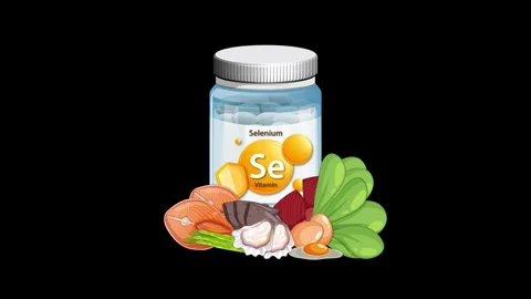 Selenium Supplement Bottle Animation with Healthy Food Ingredients 스톡 동영상 321384188