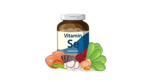 Selenium Supplement Bottle Surrounded by Healthy Food Animation Stock Footage 324838987
