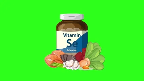 Selenium Supplement Bottle Surrounded by Healthy Food Animation 스톡 동영상 326020990