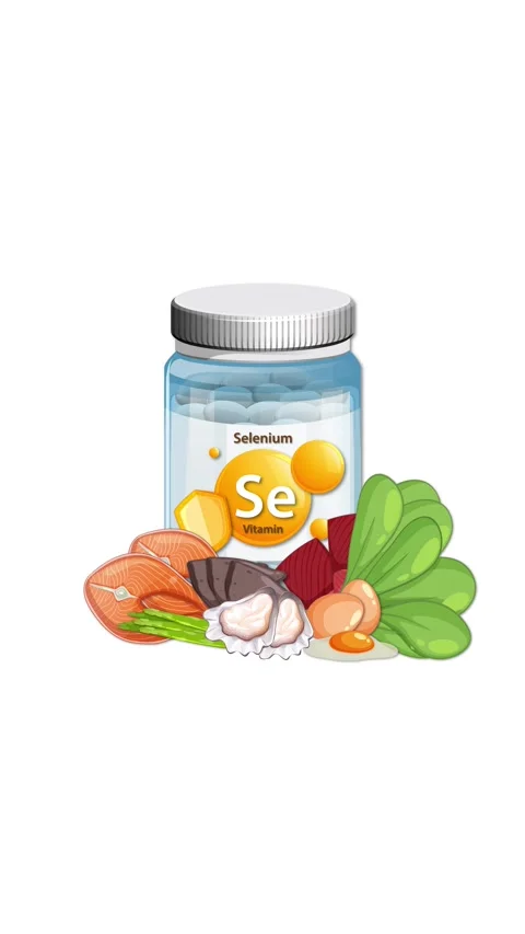 Selenium Supplement Bottle Surrounded by Nutritious Food Animation 스톡 동영상 323165440