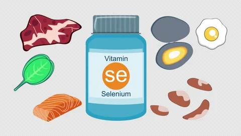 Selenium supplement bottle with vegetables and nuts animation Stock Footage 333133045