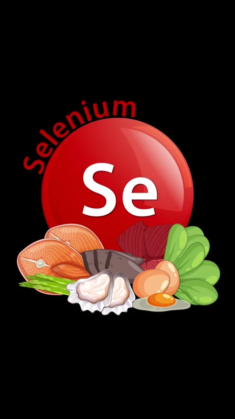 Selenium Symbol with Food Sources Animation on Black Background 스톡 동영상 314875691