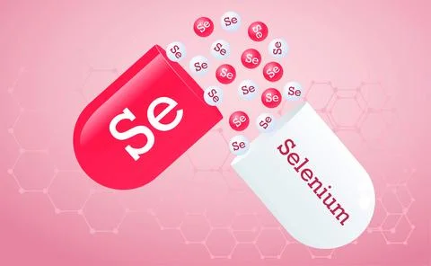 Selenium, trace element. Se element icon capsule. Healing minerals. Medical.. Stock Photos