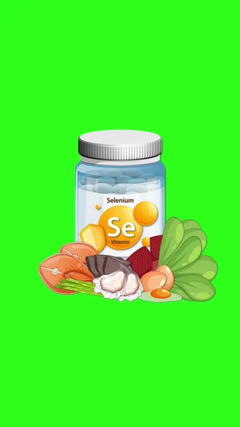 Selenium Vitamin Bottle Surrounded by Healthy Food Animation Sequence 스톡 동영상 325008907