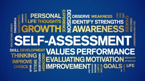 Self-Assessment animated word cloud,animation kinetic typography seamless loop. Stock Footage 325654142