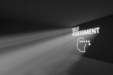 SELF ASSESSMENT rays volume light concept 3d illustration Stock Illustration