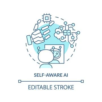 Self aware AI turquoise concept icon Stock Illustration