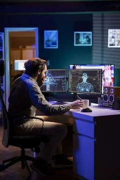 Self aware artificial intelligence alarming stupefied IT expert Foto stock