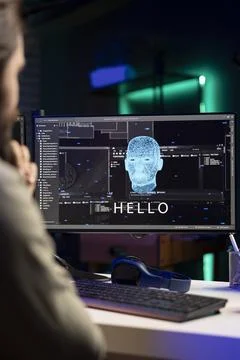 Self aware artificial intelligence becoming alive, saluting IT professional Stock Photos
