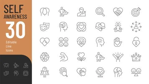 Self Awareness line editable icons set. Stock Illustration