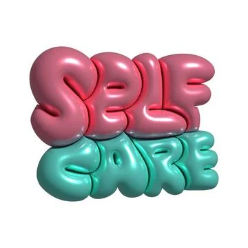 Self Care - 3d rendering hand drawn lettering illustration. Fun inspirational 스톡 일러스트