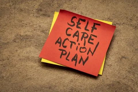 Self care action plan - reminder note Stock Photos