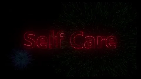 Self care neon text animation with abstract background effects Video stock 318098945
