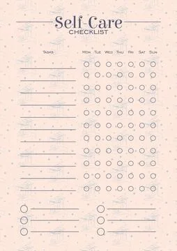 Self-care planner list. Worksheet template with witchcraft pattern, Halloween Stock Illustration
