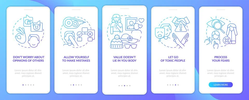 Self-care practices blue gradient onboarding mobile app screen Stock Illustration