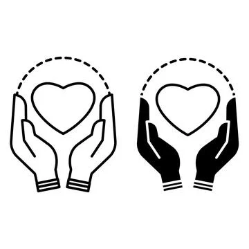 Self Care Routine Icons. Black and White Vector Icons of Heart in Human Han.. Stock Illustration