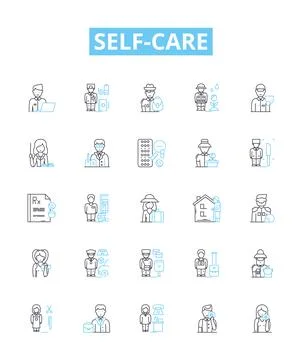 Self Care vector line icons set. Wellness, Hygiene, Exercise, Mindfulness 스톡 일러스트