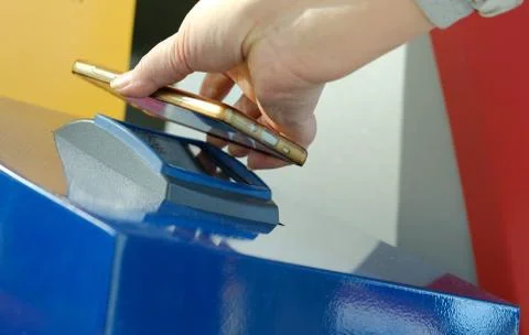 Self-check-in with a barcode reader and printout pass Foto stock