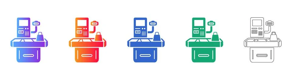 Self Checkout Kiosk Vector Set Stock Illustration