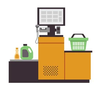 Self-checkout machine in store. Vector illustration Stock Illustration