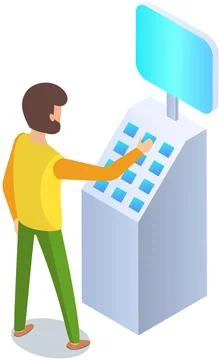 Self checkout technology machine. Modern equipment. Technical support, cashier Illustrazione stock