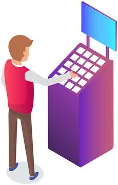 Self checkout technology machine. Modern equipment. Technical support, cashier Illustrazione stock