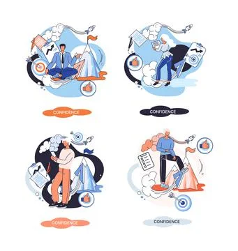 Self confidence concept. Person has private conversation metaphor. Brave Stock Illustration