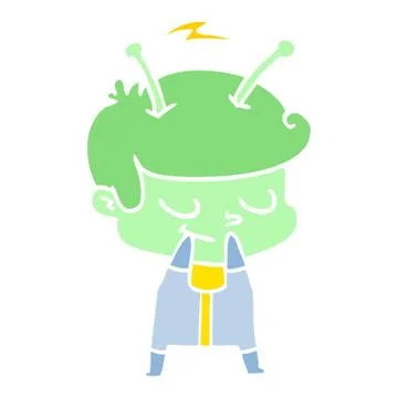 Self conscious flat color style cartoon spaceman Stock Illustration