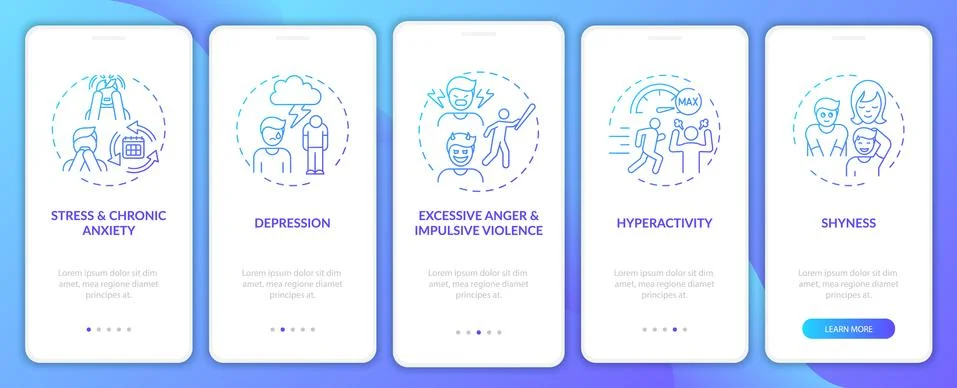 Self-control development navy onboarding mobile app page screen with concepts Illustrazione stock