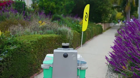 Self-controlled smart robot driving to deliver food to a customer Stock Footage 243640461