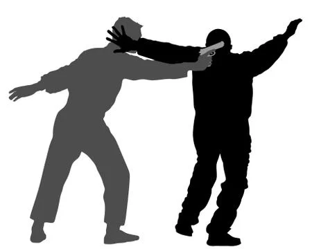 Self defense battle silhouette. Man fighting against aggressor with gun Stock Illustration