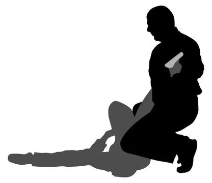 Self defense battle silhouette. Man fighting against aggressor with gun Stock Illustration