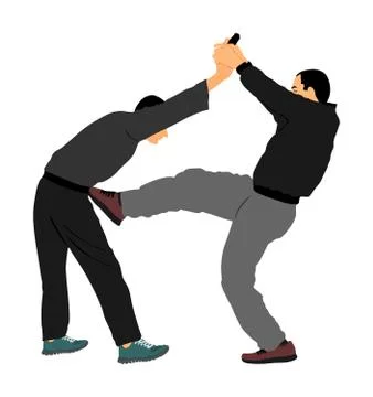 Self defense battle vector. Man fighting against aggressor with gun Stock Illustration
