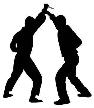 Self defense battle vector silhouette. Man fighting against aggressor with knife Иллюстрация