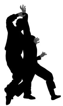 Self defense battle vector silhouette. Man fighting against aggressor with knife Stock Illustration
