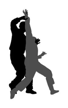 Self defense battle vector silhouette. Man fighting against aggressor with knife Stock Illustration