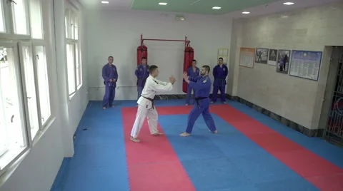 Self defense from knife attack by Pakito, slow motion,crane shot. Stock-Footage 63148114