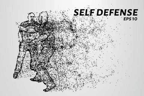 Self-defense of the particles. Man defends against attack with a knife. Silho Stock Illustration