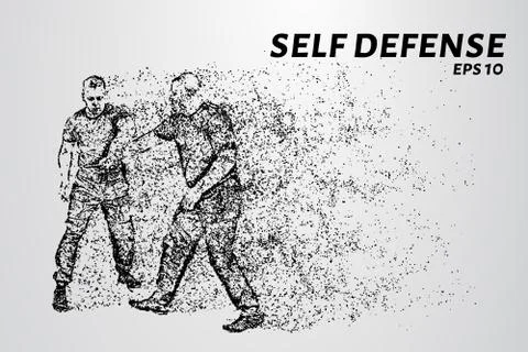 Self-defense of the particles. Man defends against attack with a knife. Silho Stock Illustration